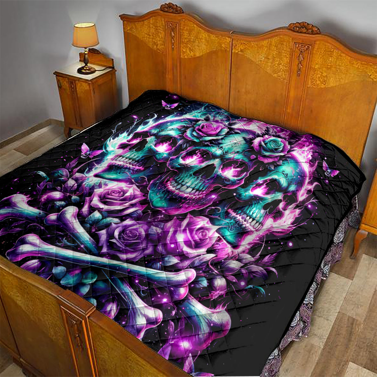 Rose Skull Quilt Stuck Between IDK IDC And IDGAF - Wonder Print Shop