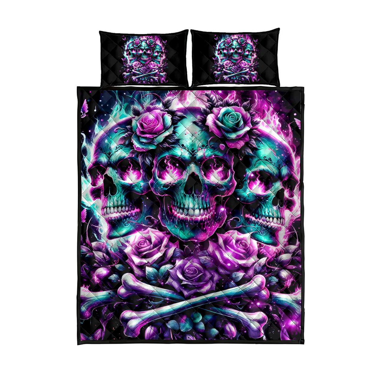 Rose Skull Quilt Bed Set Stuck Between IDK IDC And IDGAF - Wonder Print Shop