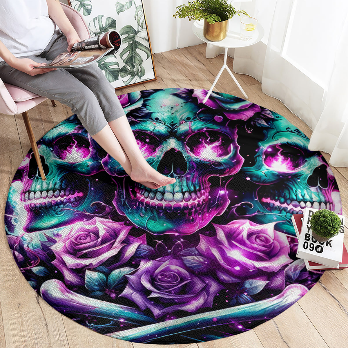Rose Skull Round Carpet Stuck Between IDK IDC And IDGAF