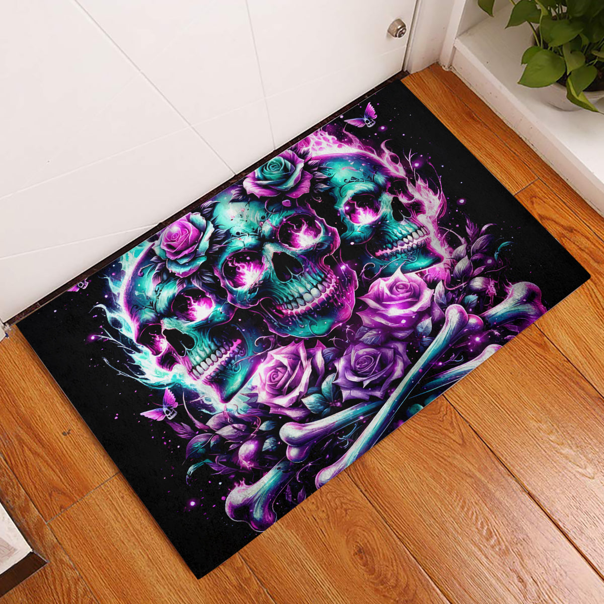 Rose Skull Rubber Doormat Stuck Between IDK IDC And IDGAF - Wonder Print Shop