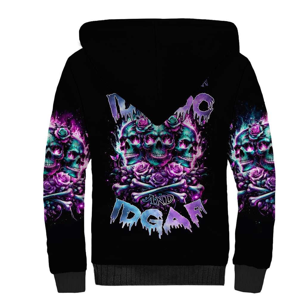 Rose Skull Sherpa Hoodie Stuck Between IDK IDC And IDGAF - Wonder Print Shop