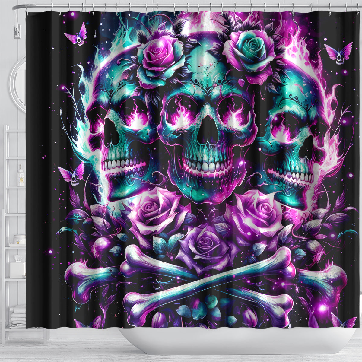 Rose Skull Shower Curtain Stuck Between IDK IDC And IDGAF