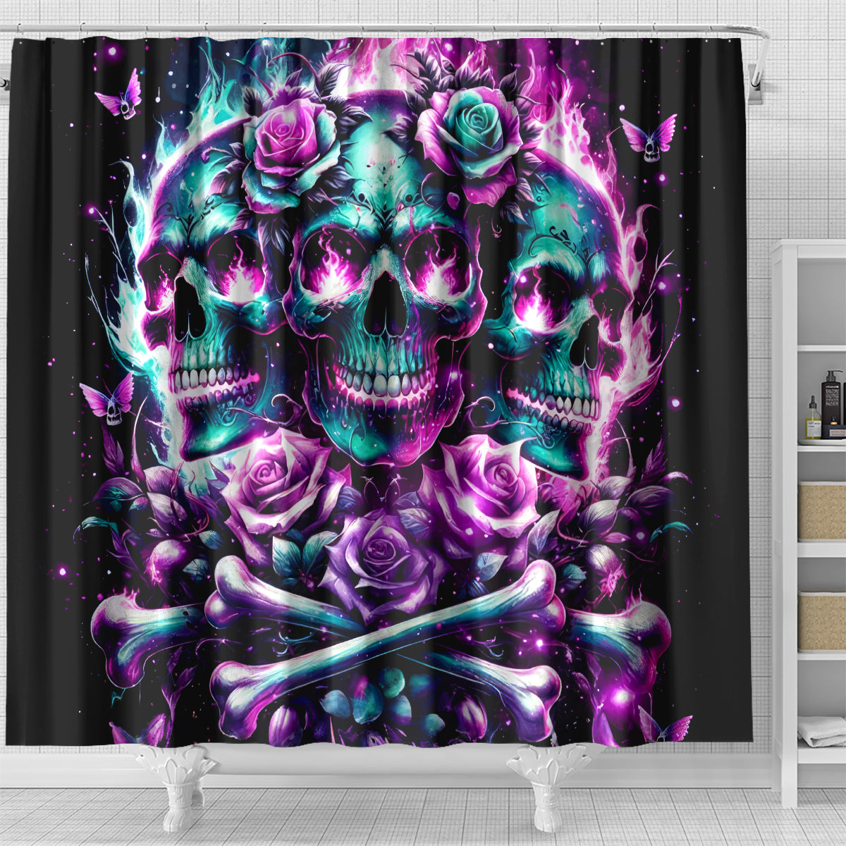 Rose Skull Shower Curtain Stuck Between IDK IDC And IDGAF