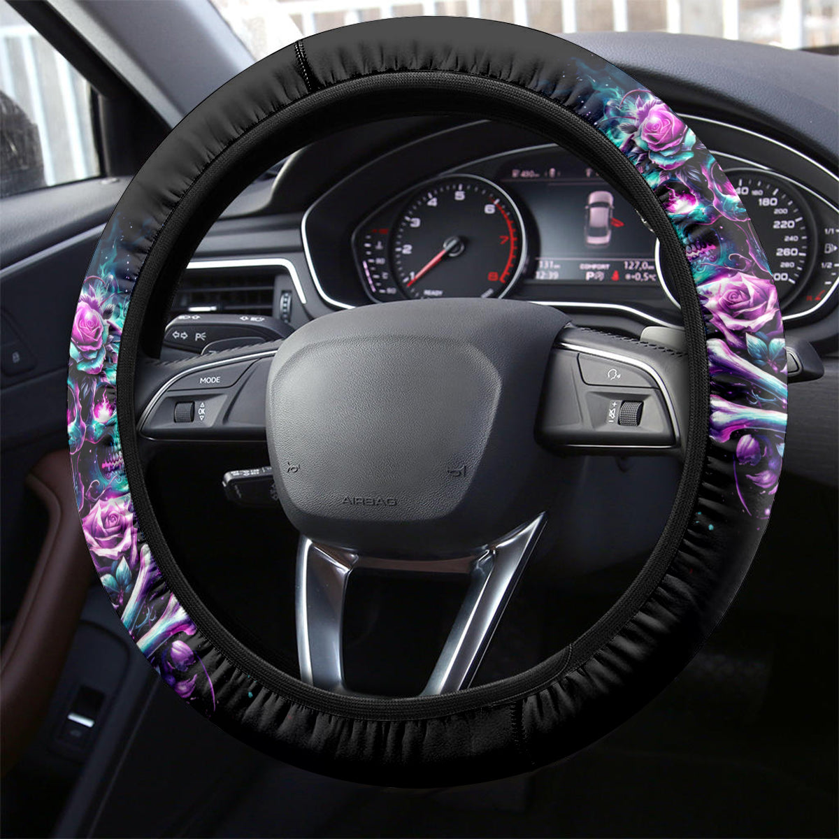 Rose Skull Steering Wheel Cover Stuck Between IDK IDC And IDGAF - Wonder Print Shop