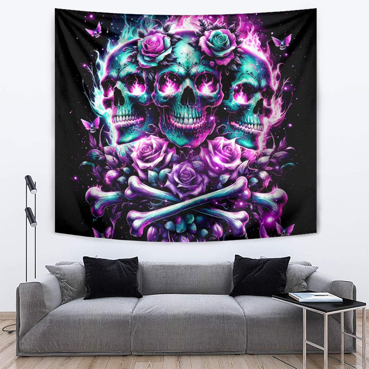 Rose Skull Tapestry Stuck Between IDK IDC And IDGAF - Wonder Print Shop