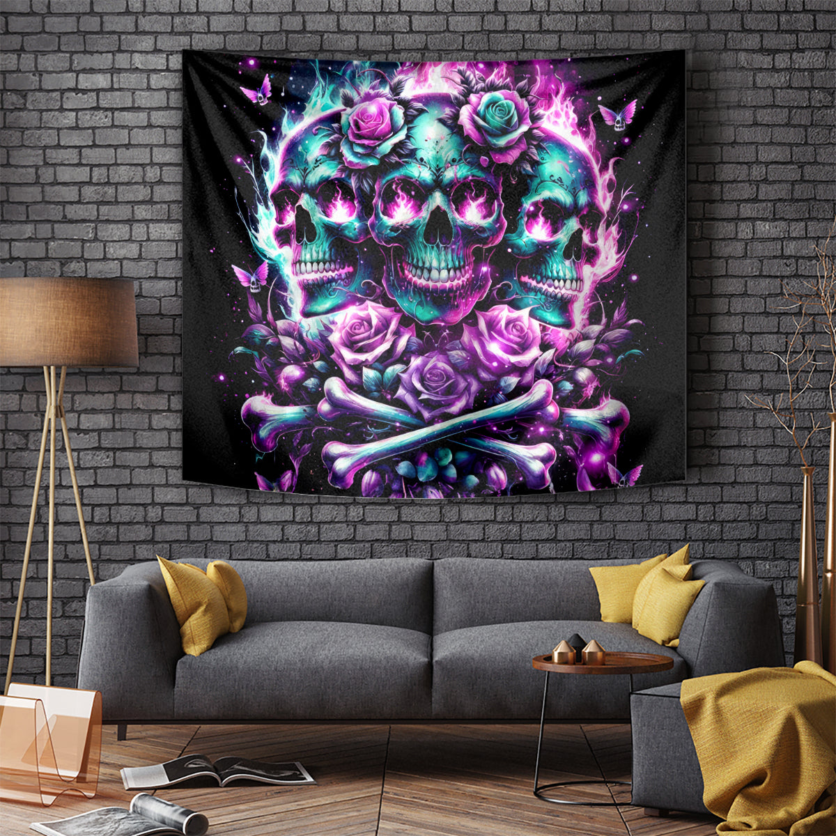 Rose Skull Tapestry Stuck Between IDK IDC And IDGAF - Wonder Print Shop