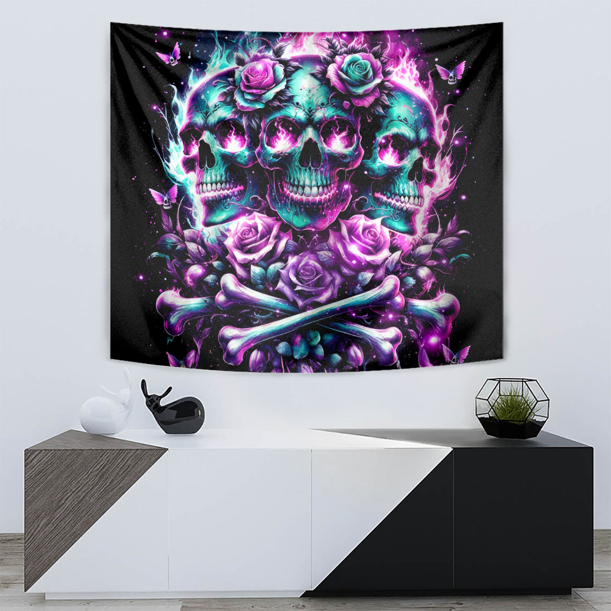 Rose Skull Tapestry Stuck Between IDK IDC And IDGAF - Wonder Print Shop