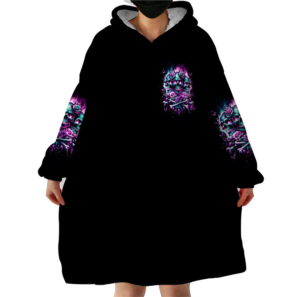 Rose Skull Wearable Blanket Hoodie Stuck Between IDK IDC And IDGAF - Wonder Print Shop