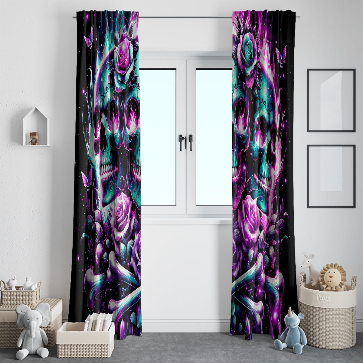 Rose Skull Window Curtain Stuck Between IDK IDC And IDGAF - Wonder Print Shop