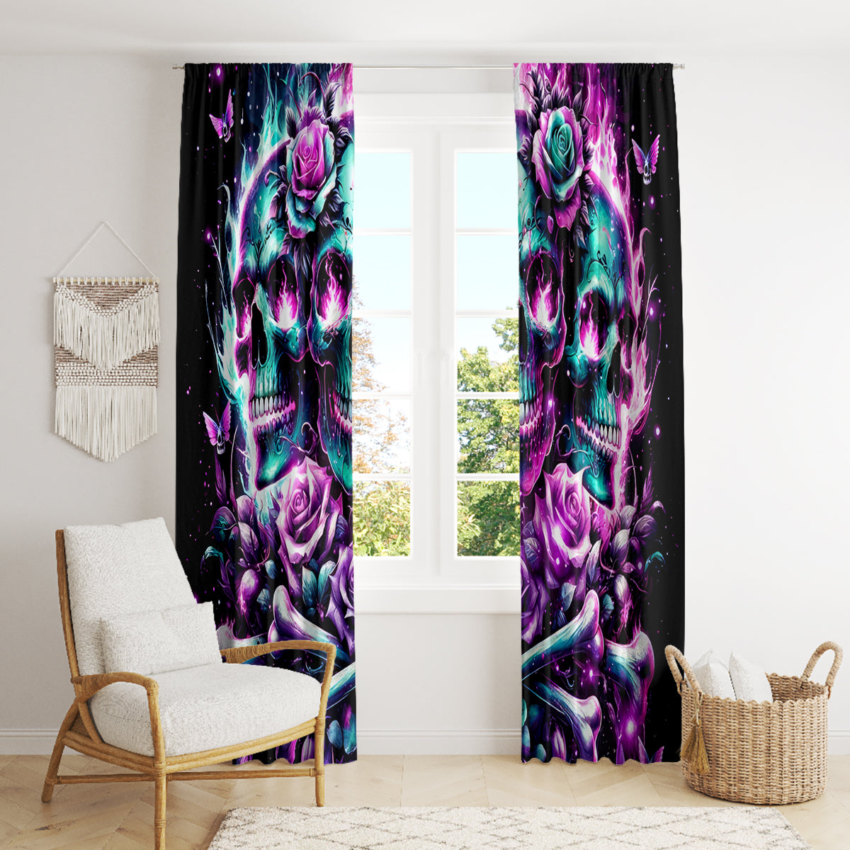 Rose Skull Window Curtain Stuck Between IDK IDC And IDGAF - Wonder Print Shop