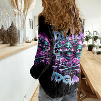 Rose Skull Women Casual Shirt Stuck Between IDK IDC And IDGAF - Wonder Print Shop