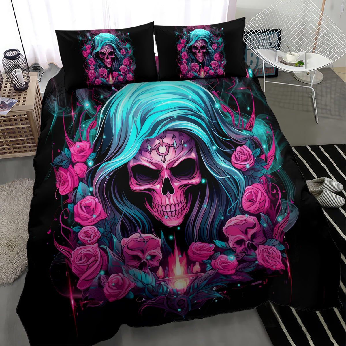 Lady Skull Bedding Set The Good Girl In Me Got Tired Of The Bullshit - Wonder Print Shop