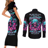 Lady Skull Couples Matching Short Sleeve Bodycon Dress and Long Sleeve Button Shirt The Good Girl In Me Got Tired Of The Bullshit - Wonder Print Shop