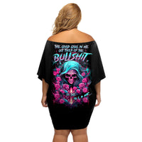 Lady Skull Family Matching Off Shoulder Short Dress and Hawaiian Shirt The Good Girl In Me Got Tired Of The Bullshit - Wonder Print Shop