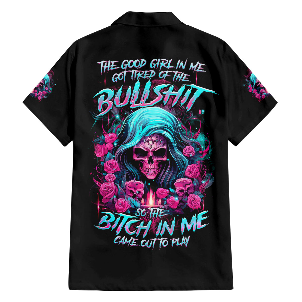Lady Skull Family Matching Puletasi and Hawaiian Shirt The Good Girl In Me Got Tired Of The Bullshit - Wonder Print Shop