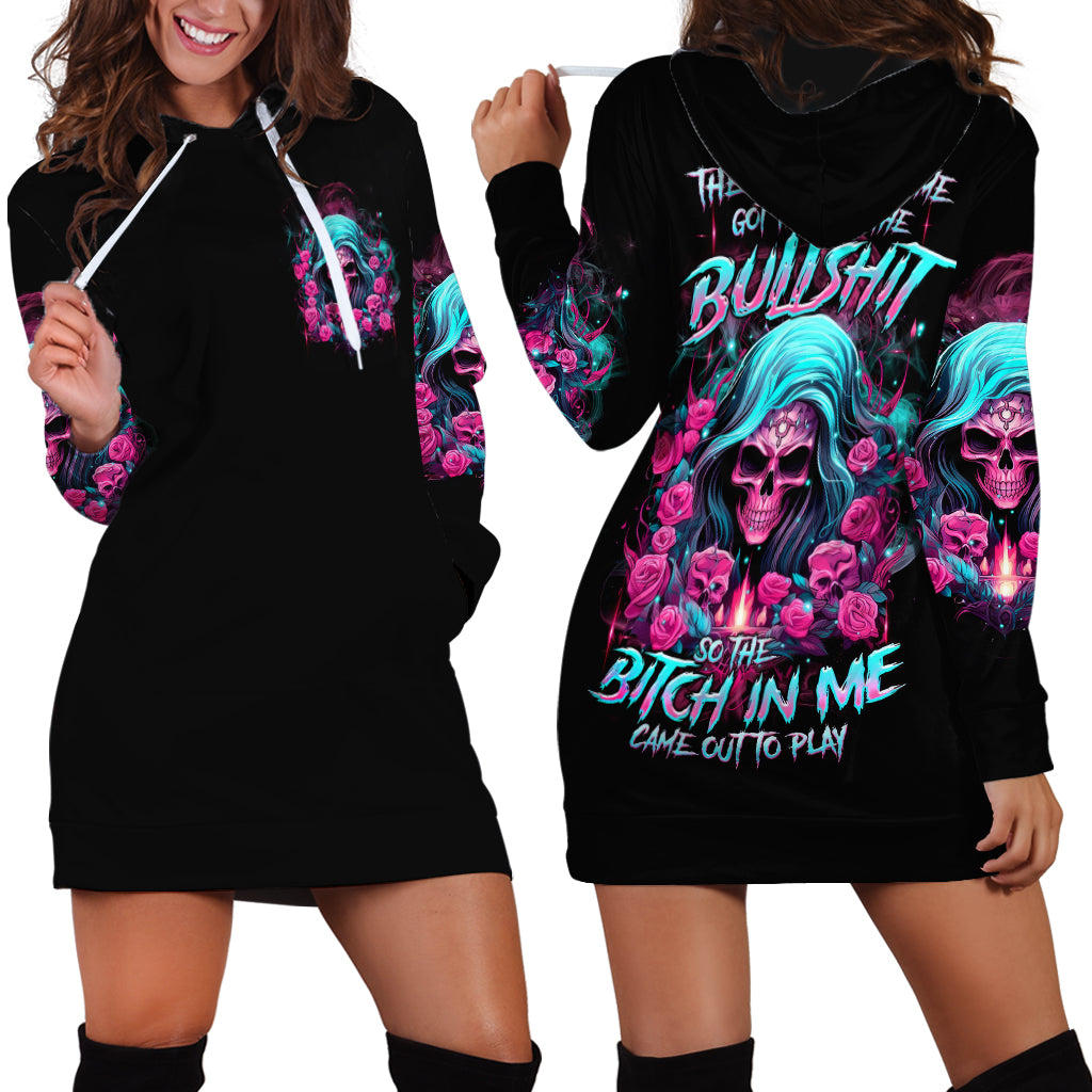 Lady Skull Hoodie Dress The Good Girl In Me Got Tired Of The Bullshit - Wonder Print Shop