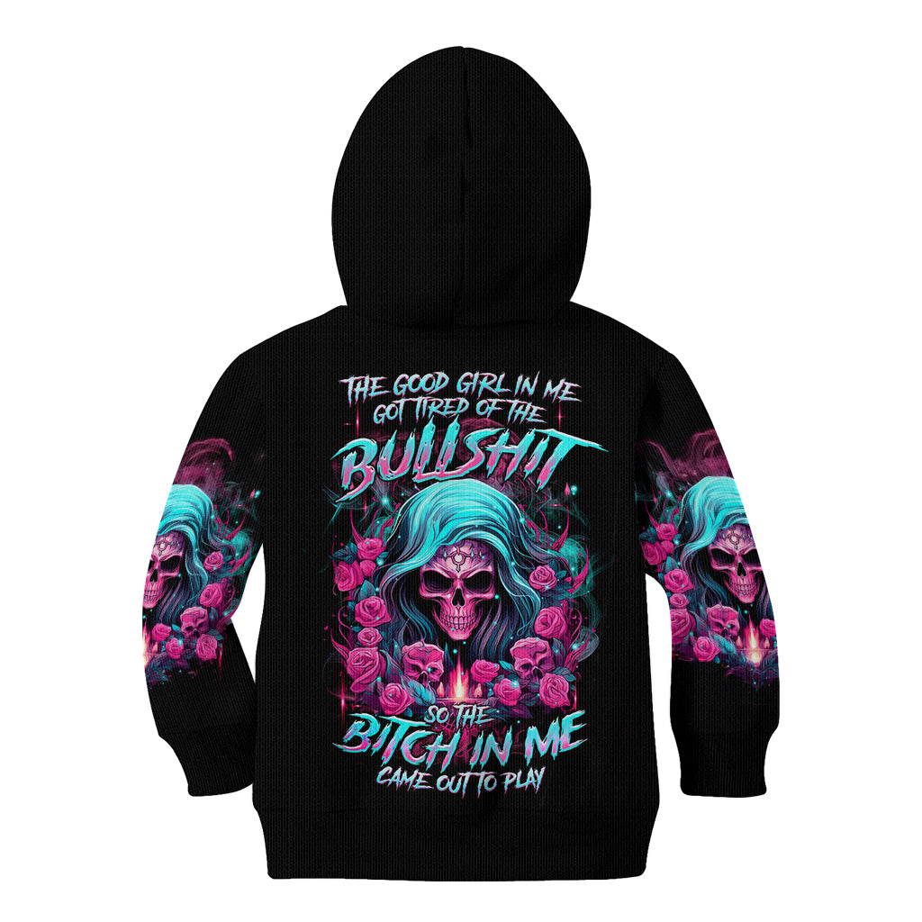 Lady Skull Kid Hoodie The Good Girl In Me Got Tired Of The Bullshit - Wonder Print Shop