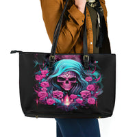 Lady Skull Leather Tote Bag The Good Girl In Me Got Tired Of The Bullshit - Wonder Print Shop