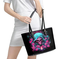 Lady Skull Leather Tote Bag The Good Girl In Me Got Tired Of The Bullshit - Wonder Print Shop