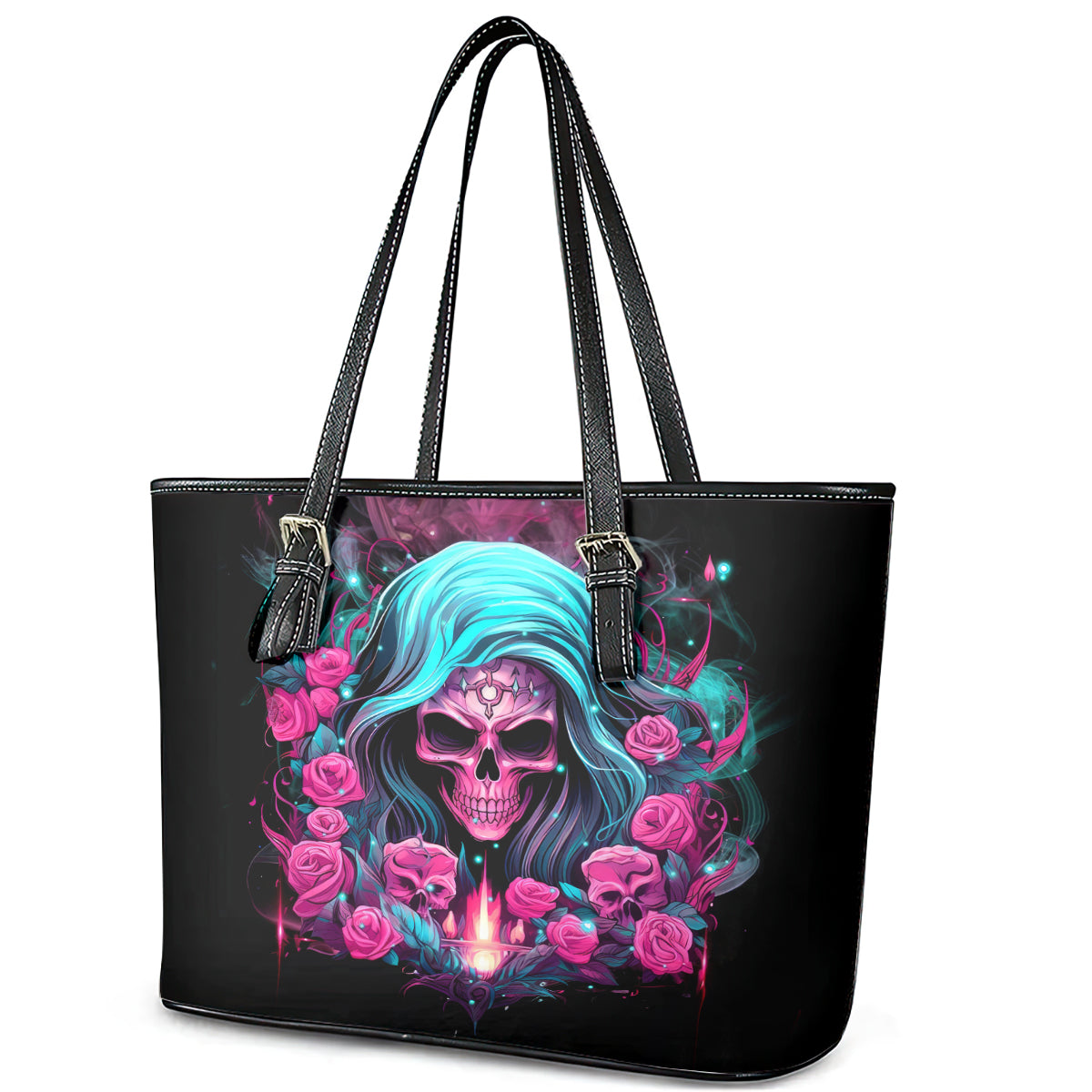 Lady Skull Leather Tote Bag The Good Girl In Me Got Tired Of The Bullshit - Wonder Print Shop