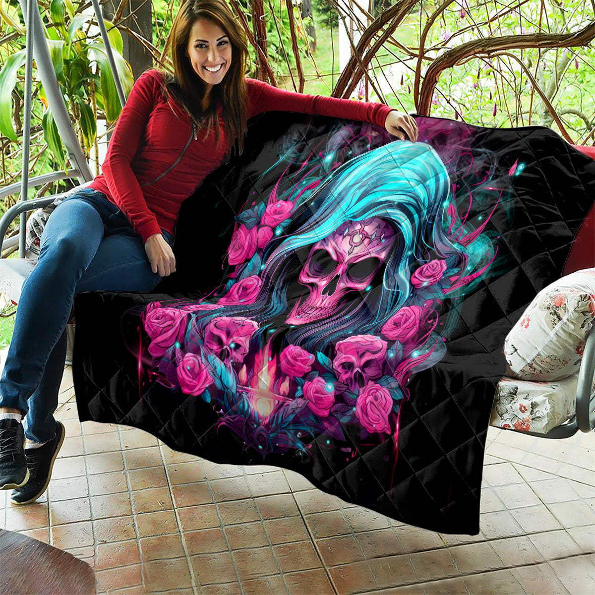 Lady Skull Quilt The Good Girl In Me Got Tired Of The Bullshit - Wonder Print Shop