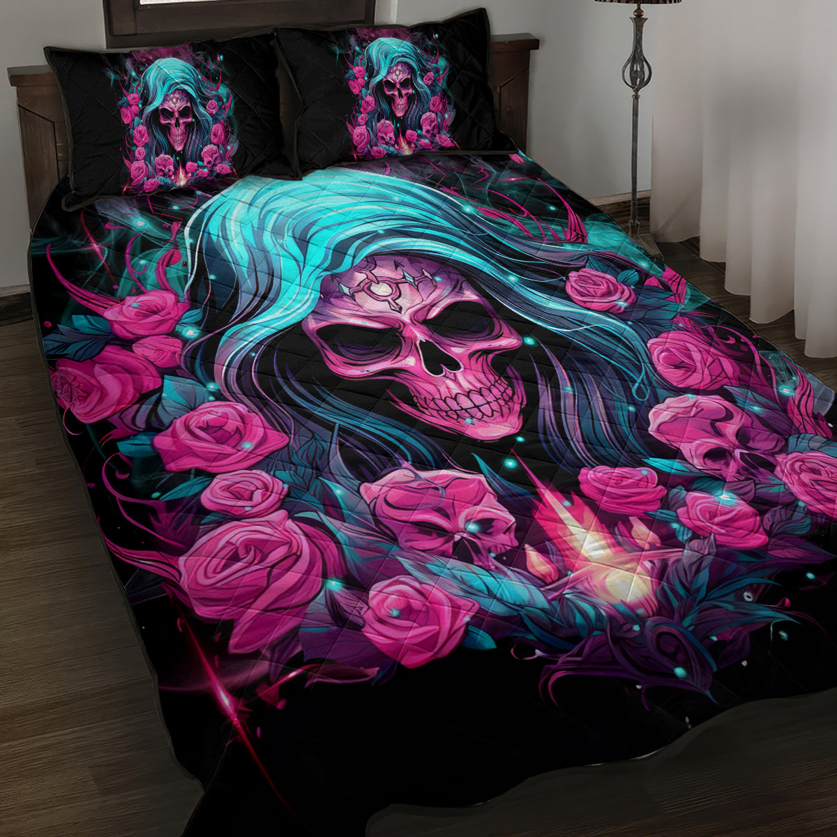 Lady Skull Quilt Bed Set The Good Girl In Me Got Tired Of The Bullshit - Wonder Print Shop