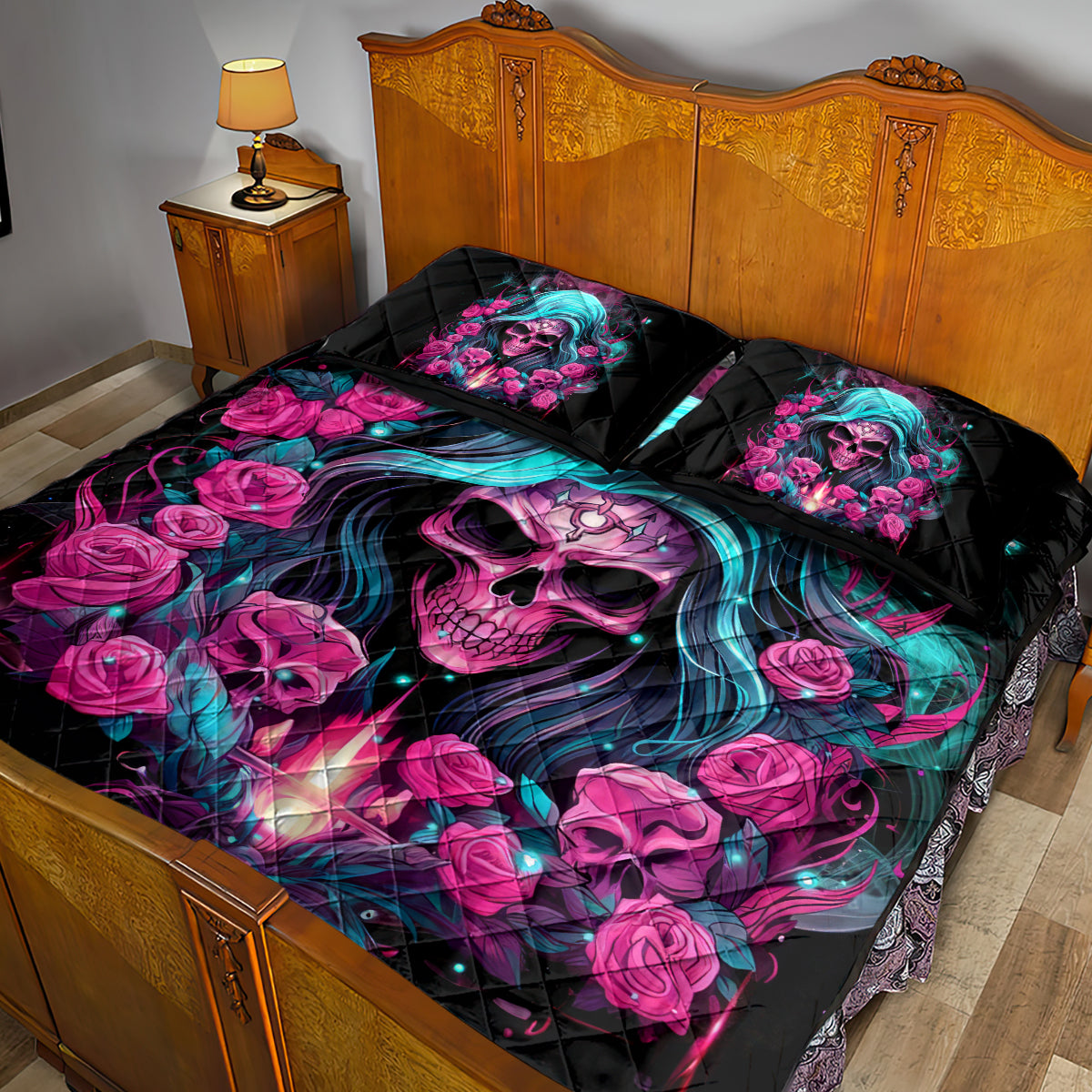 Lady Skull Quilt Bed Set The Good Girl In Me Got Tired Of The Bullshit - Wonder Print Shop