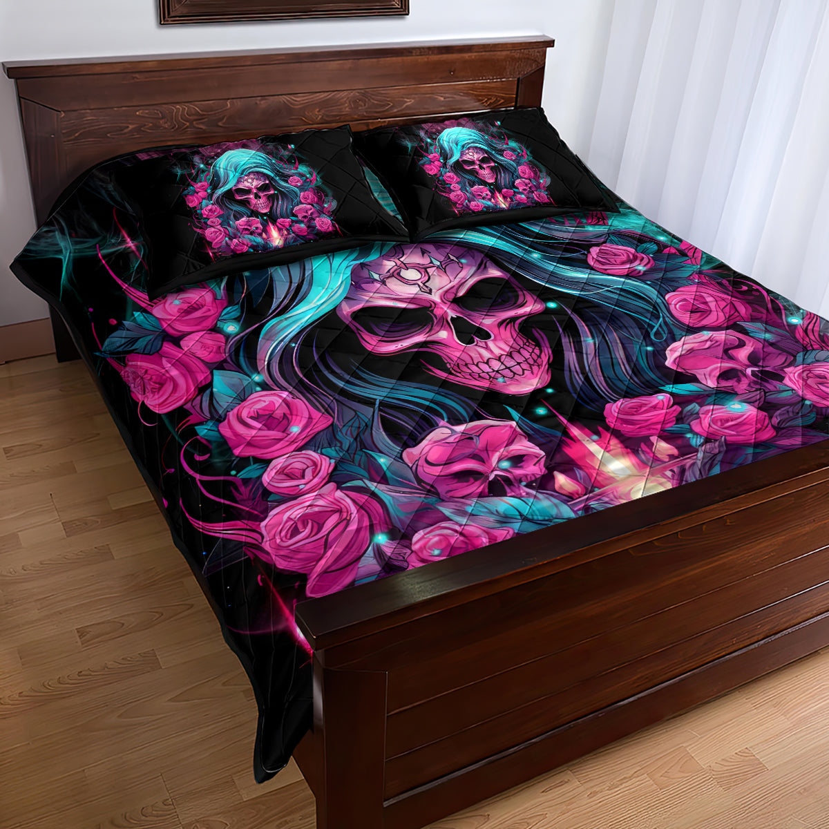 Lady Skull Quilt Bed Set The Good Girl In Me Got Tired Of The Bullshit - Wonder Print Shop
