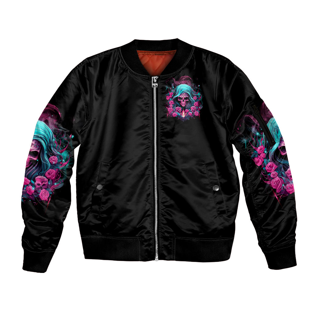 Lady Skull Sleeve Zip Bomber Jacket The Good Girl In Me Got Tired Of The Bullshit - Wonder Print Shop