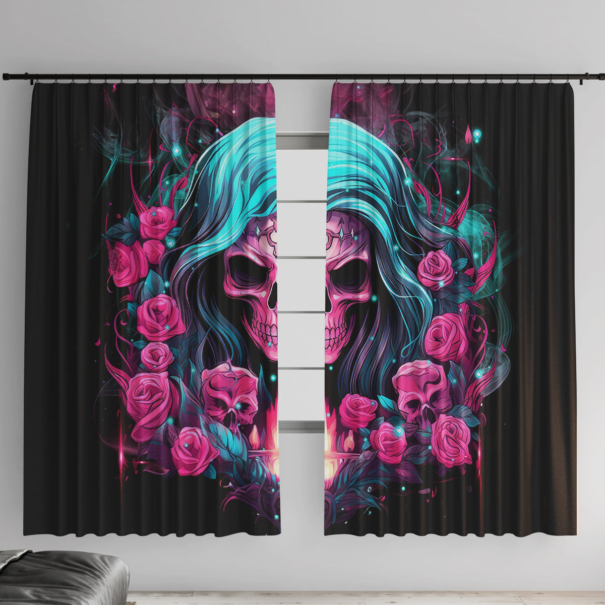 Lady Skull Window Curtain The Good Girl In Me Got Tired Of The Bullshit - Wonder Print Shop