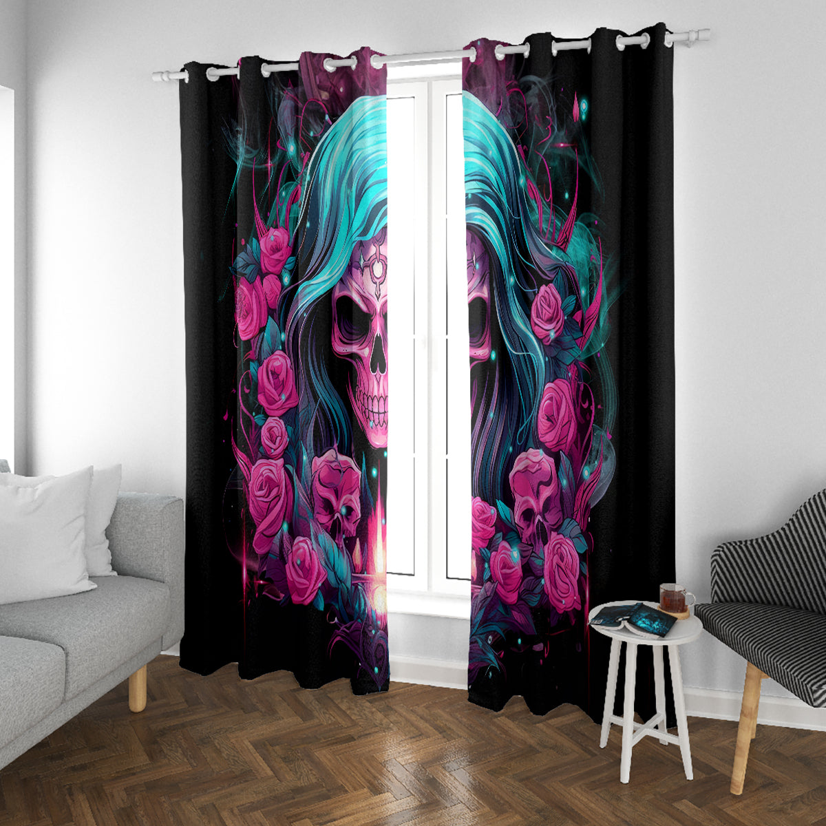 Lady Skull Window Curtain The Good Girl In Me Got Tired Of The Bullshit - Wonder Print Shop