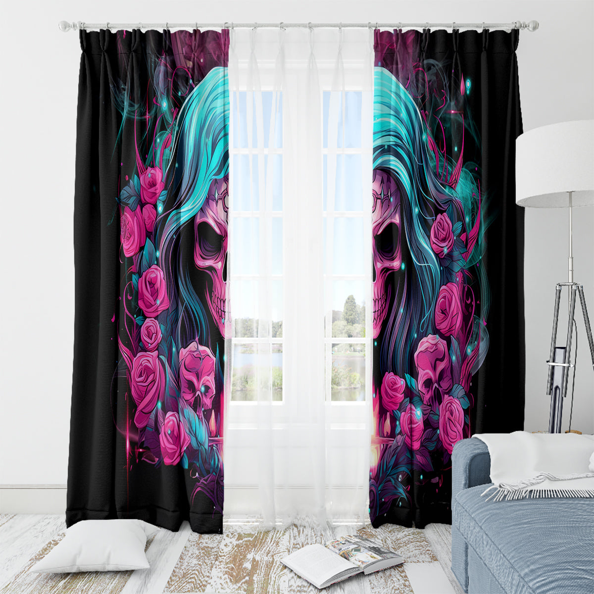 Lady Skull Window Curtain The Good Girl In Me Got Tired Of The Bullshit - Wonder Print Shop