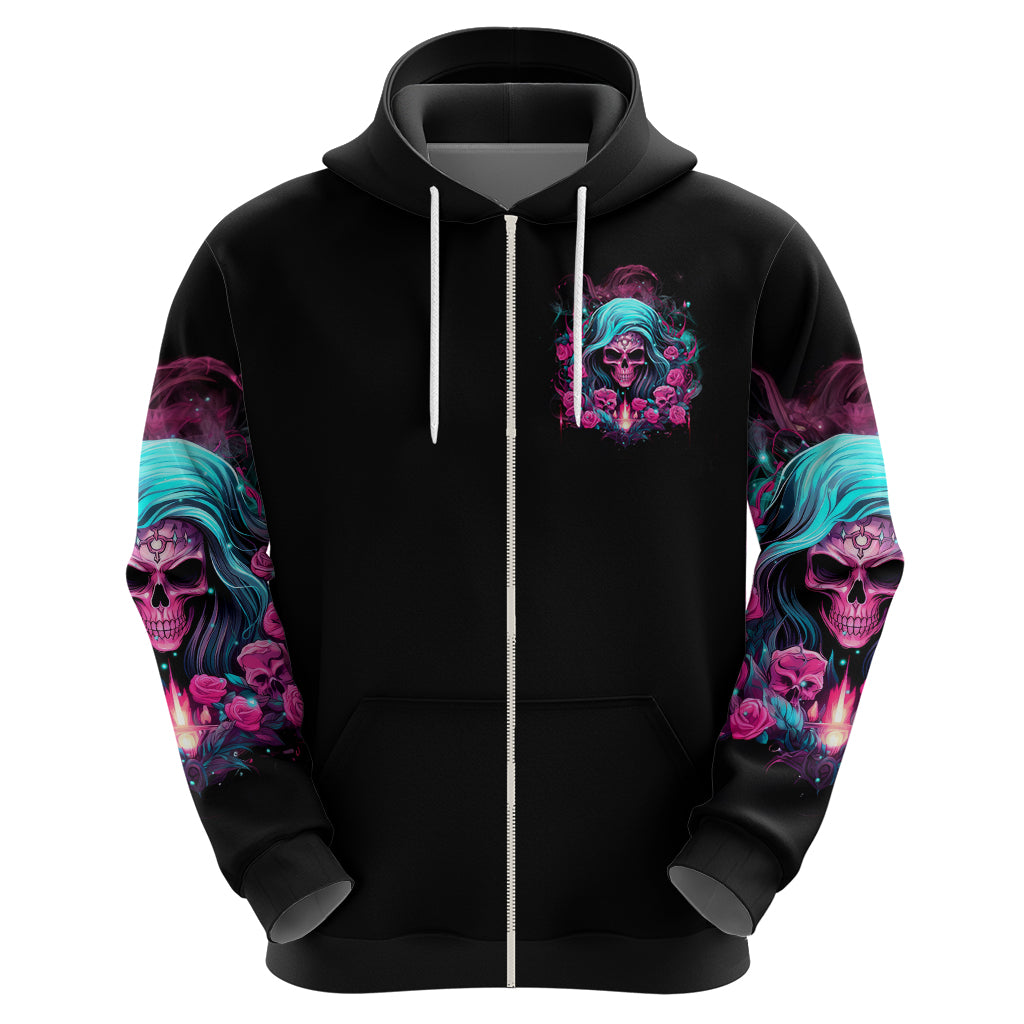 Lady Skull Zip Hoodie The Good Girl In Me Got Tired Of The Bullshit - Wonder Print Shop