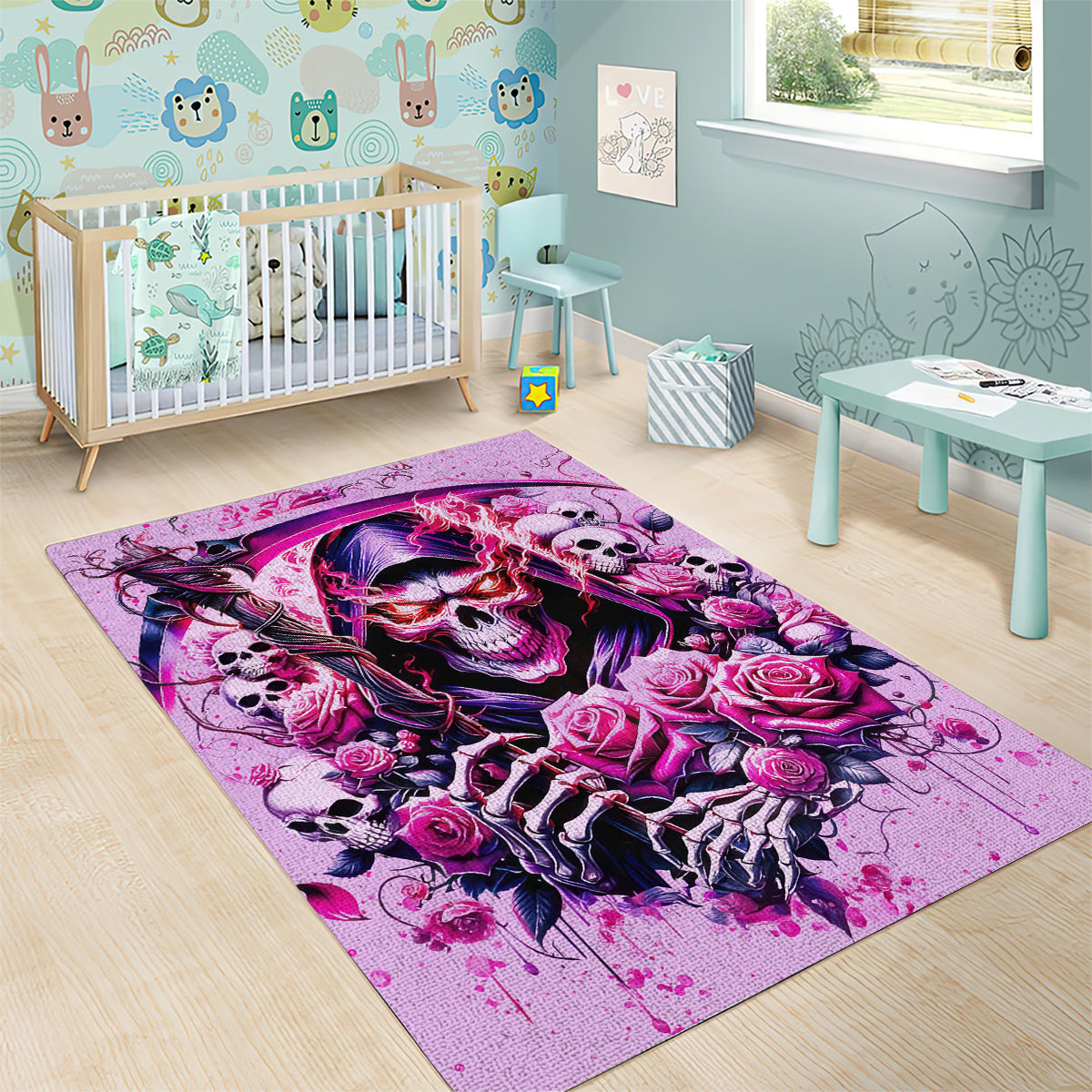 Reaper Skull Area Rug Warning This Tattooed Girl Doesn't Play Well With Stupid People - Wonder Print Shop