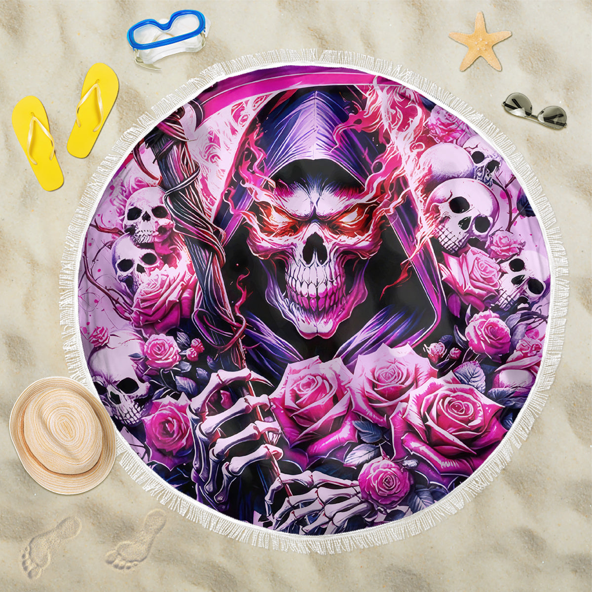 Reaper Skull Beach Blanket Warning This Tattooed Girl Doesn't Play Well With Stupid People - Wonder Print Shop