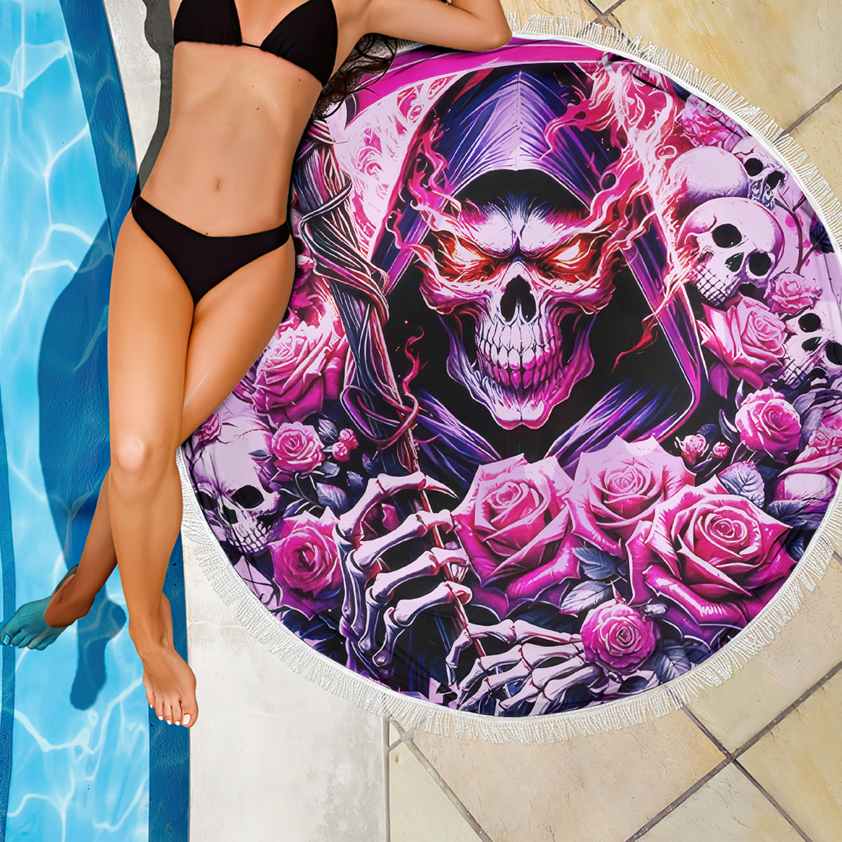 Reaper Skull Beach Blanket Warning This Tattooed Girl Doesn't Play Well With Stupid People - Wonder Print Shop