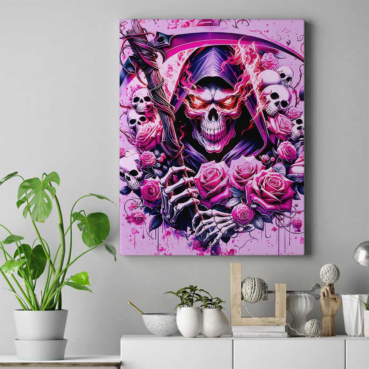 Reaper Skull Canvas Wall Art Warning This Tattooed Girl Doesn't Play Well With Stupid People - Wonder Print Shop
