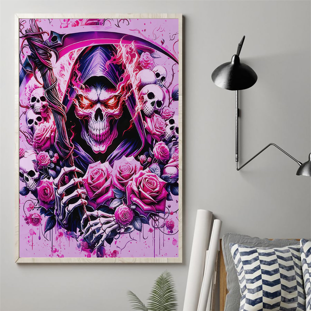 Reaper Skull Canvas Wall Art Warning This Tattooed Girl Doesn't Play Well With Stupid People - Wonder Print Shop