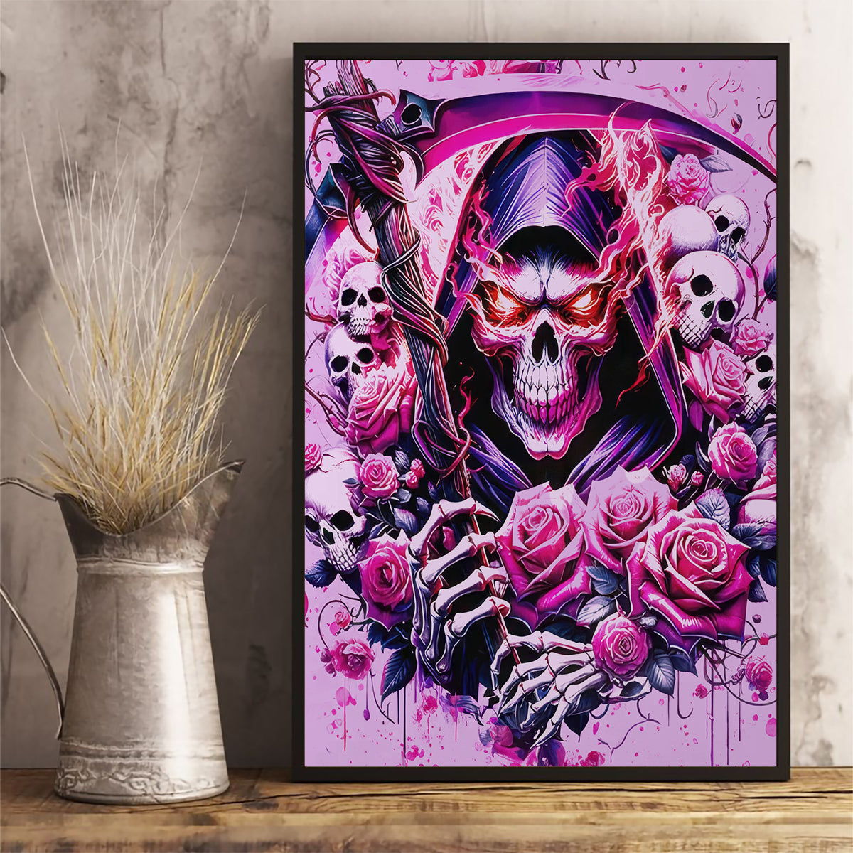 Reaper Skull Canvas Wall Art Warning This Tattooed Girl Doesn't Play Well With Stupid People - Wonder Print Shop