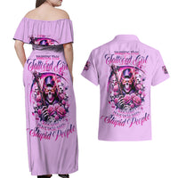 Reaper Skull Couples Matching Off Shoulder Maxi Dress and Hawaiian Shirt Warning This Tattooed Girl Doesn't Play Well With Stupid People - Wonder Print Shop