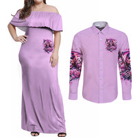 Reaper Skull Couples Matching Off Shoulder Maxi Dress and Long Sleeve Button Shirt Warning This Tattooed Girl Doesn't Play Well With Stupid People - Wonder Print Shop