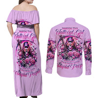 Reaper Skull Couples Matching Off Shoulder Maxi Dress and Long Sleeve Button Shirt Warning This Tattooed Girl Doesn't Play Well With Stupid People - Wonder Print Shop