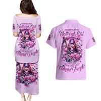 Reaper Skull Couples Matching Puletasi and Hawaiian Shirt Warning This Tattooed Girl Doesn't Play Well With Stupid People - Wonder Print Shop
