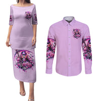 Reaper Skull Couples Matching Puletasi and Long Sleeve Button Shirt Warning This Tattooed Girl Doesn't Play Well With Stupid People - Wonder Print Shop