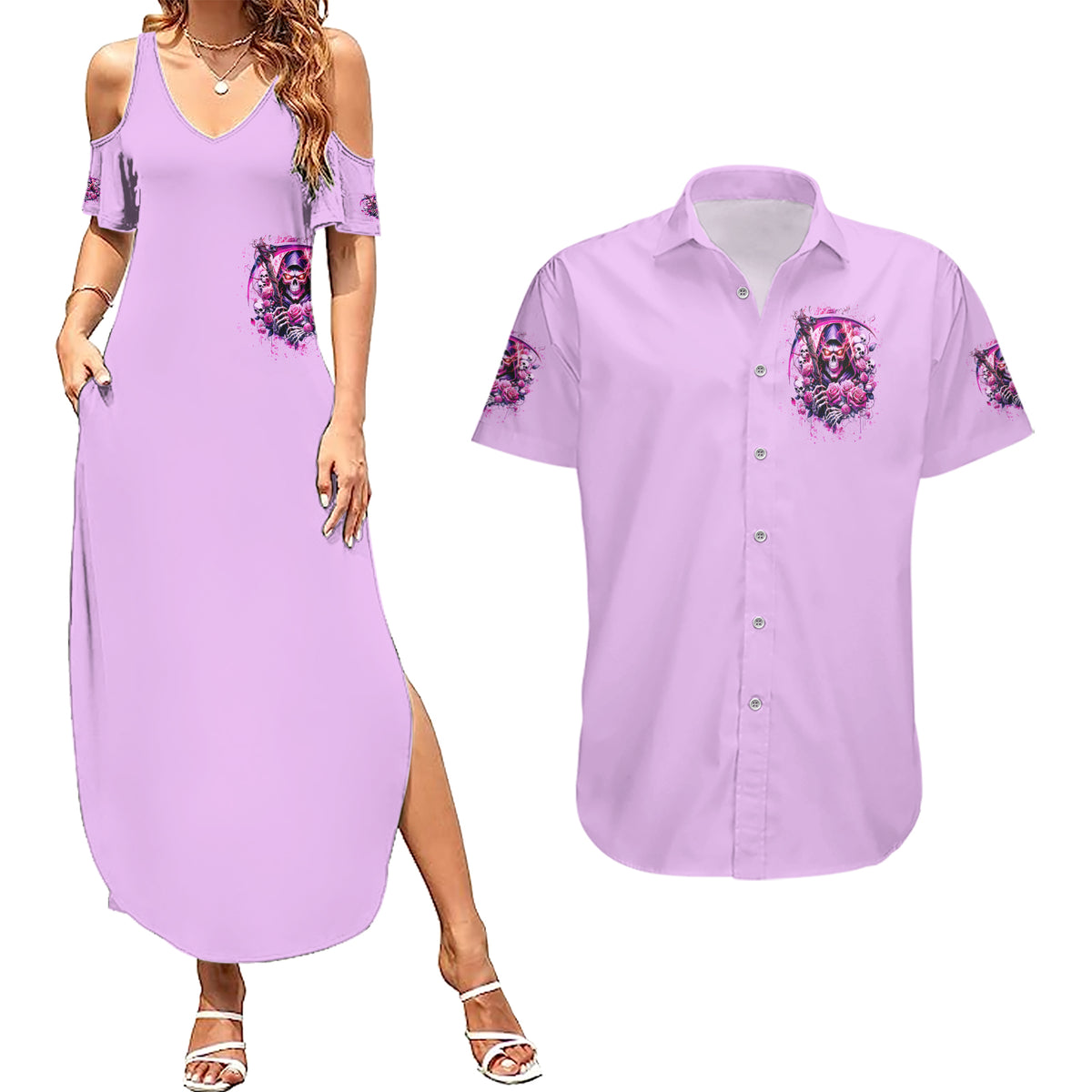 Reaper Skull Couples Matching Summer Maxi Dress and Hawaiian Shirt Warning This Tattooed Girl Doesn't Play Well With Stupid People - Wonder Print Shop