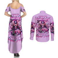 Reaper Skull Couples Matching Summer Maxi Dress and Long Sleeve Button Shirt Warning This Tattooed Girl Doesn't Play Well With Stupid People - Wonder Print Shop