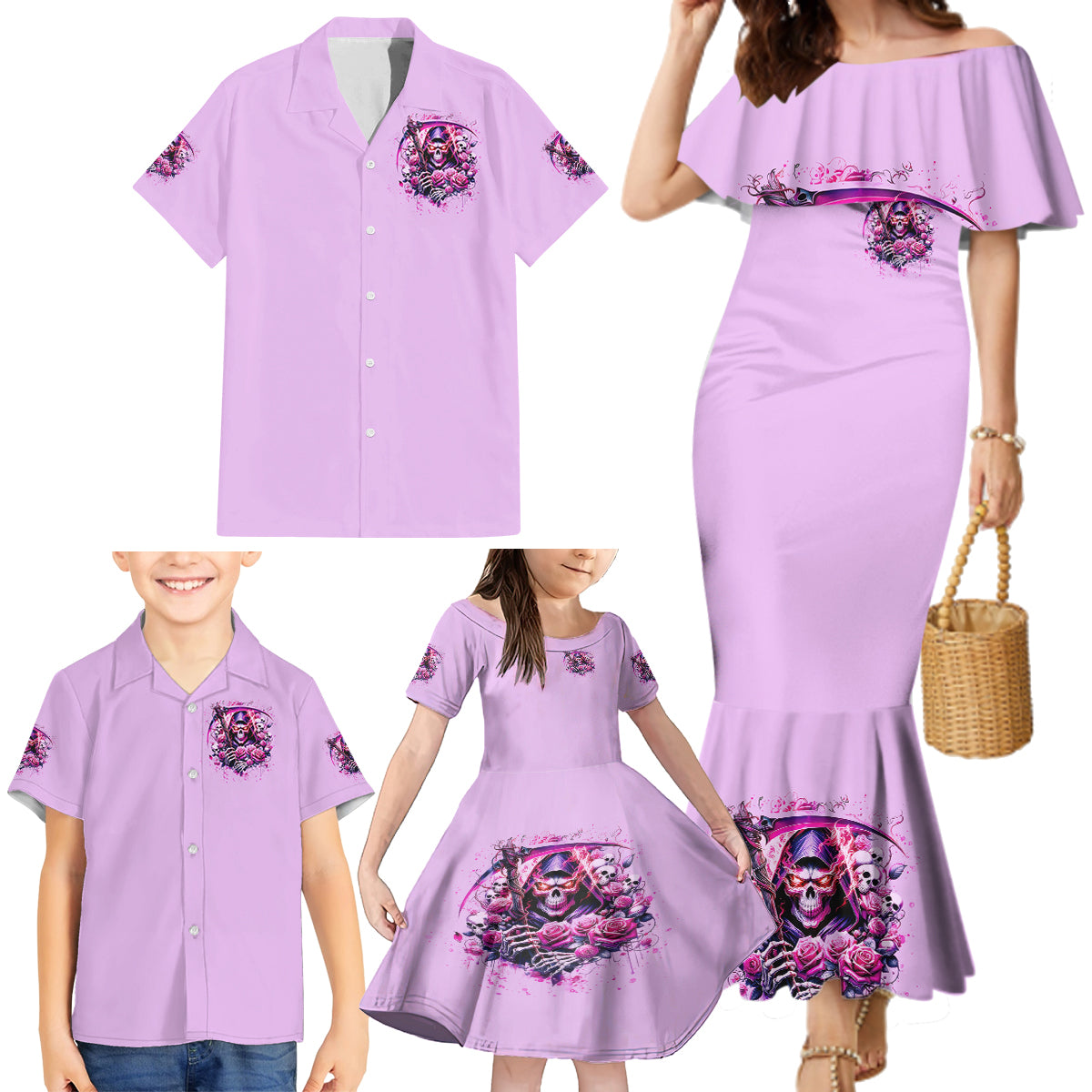 Reaper Skull Family Matching Mermaid Dress and Hawaiian Shirt Warning This Tattooed Girl Doesn't Play Well With Stupid People - Wonder Print Shop