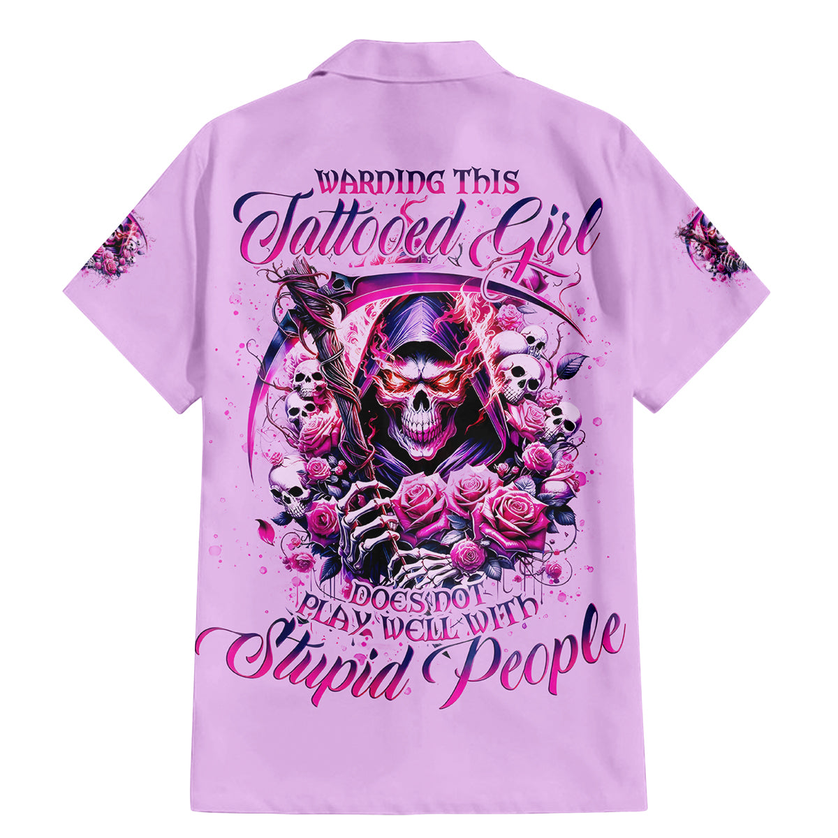 Reaper Skull Family Matching Mermaid Dress and Hawaiian Shirt Warning This Tattooed Girl Doesn't Play Well With Stupid People - Wonder Print Shop