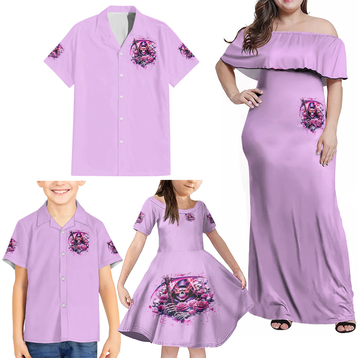 Reaper Skull Family Matching Off Shoulder Maxi Dress and Hawaiian Shirt Warning This Tattooed Girl Doesn't Play Well With Stupid People - Wonder Print Shop