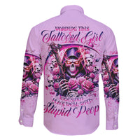 Reaper Skull Family Matching Off Shoulder Short Dress and Hawaiian Shirt Warning This Tattooed Girl Doesn't Play Well With Stupid People - Wonder Print Shop